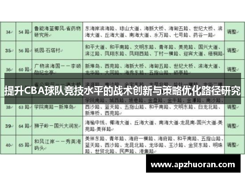 提升CBA球队竞技水平的战术创新与策略优化路径研究